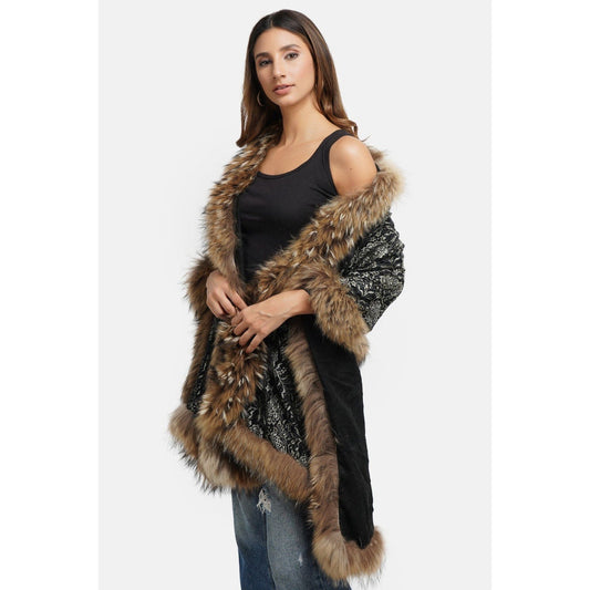 Dusala India Pashmina Black Fur Border Stole