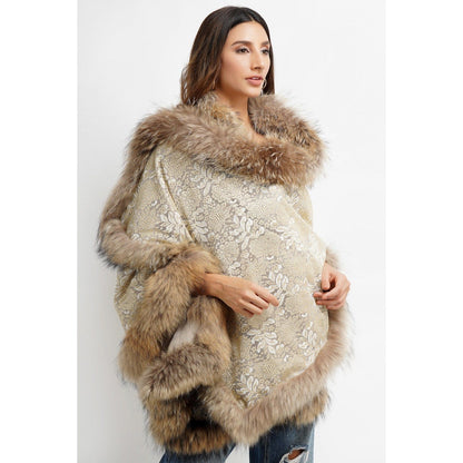 Dusala India Pashmina Beige Embroidered Fur Border Stole