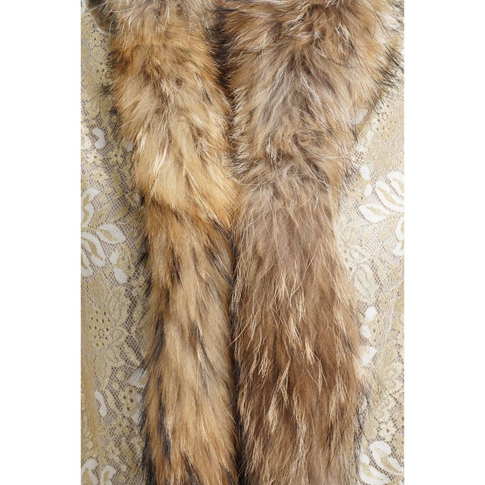 Dusala India Pashmina Beige Embroidered Fur Border Stole