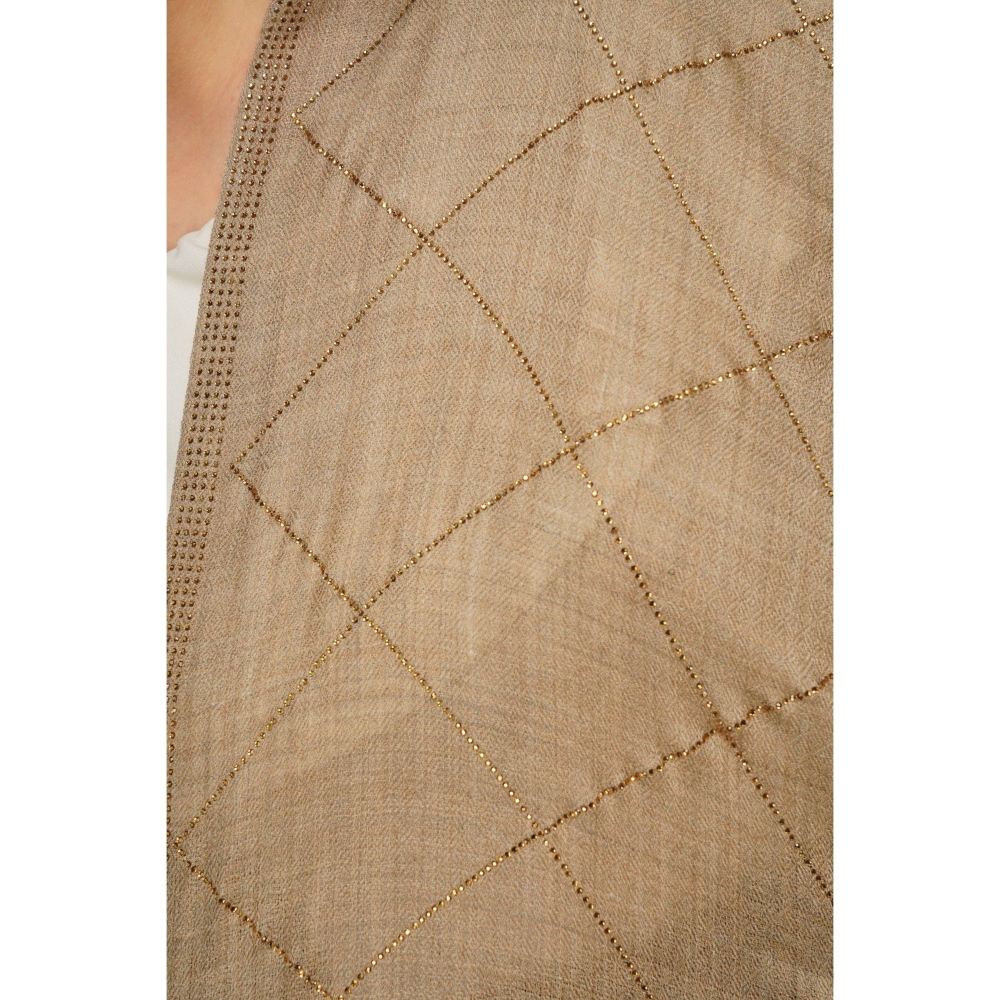 Dusala India Pashmina Blend Beige with Diagonal Stone Work Stole