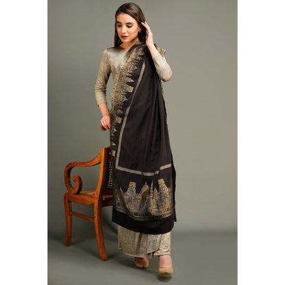 Dusala India Pashmina Black Resham Aari Thread Work Shawl