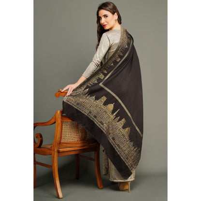 Dusala India Pashmina Black Resham Aari Thread Work Shawl