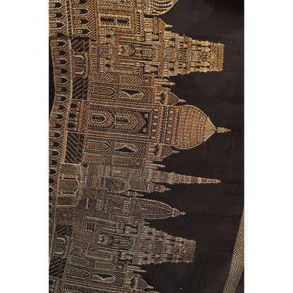 Dusala India Pashmina Black Resham Aari Thread Work Shawl