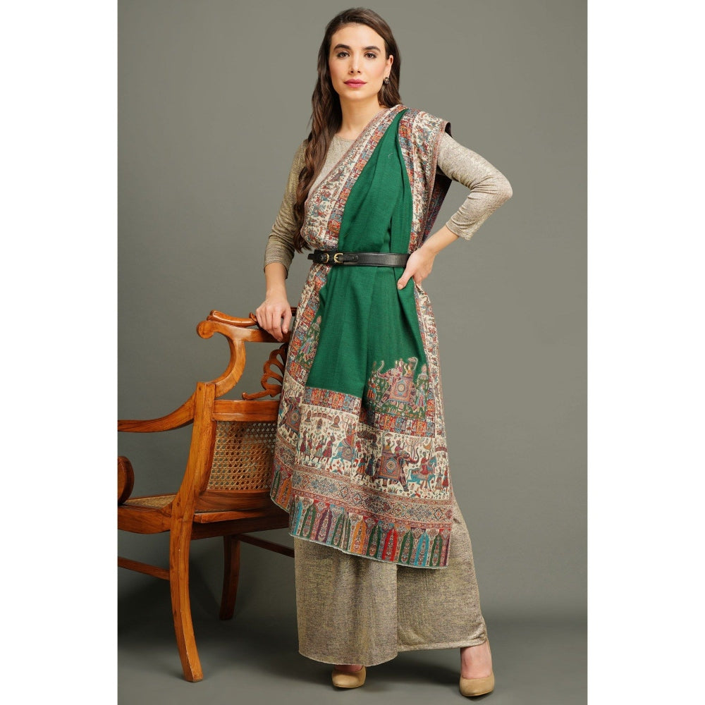 Dusala India Handwoven Green Pashmina Woven Shawl