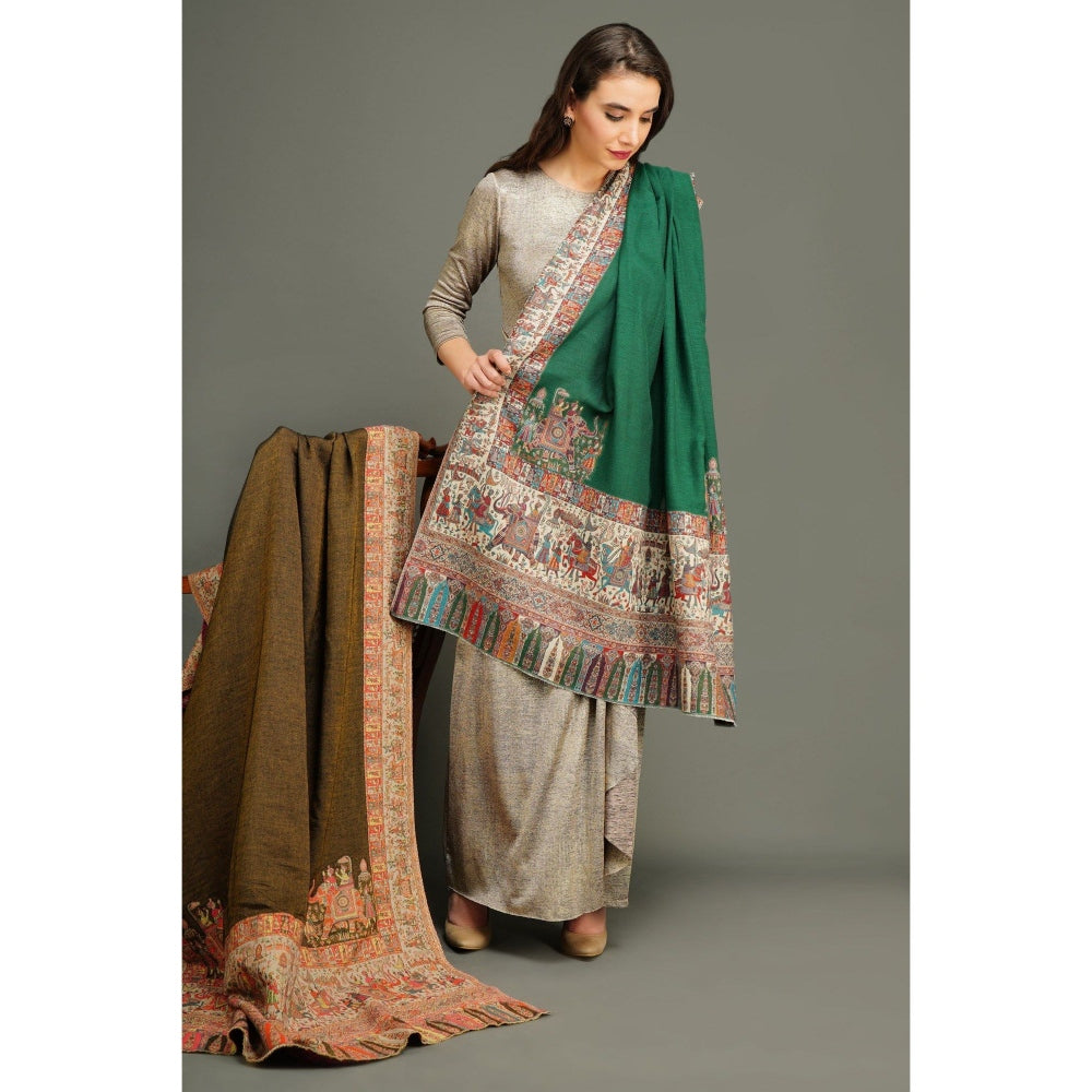 Dusala India Handwoven Green Pashmina Woven Shawl