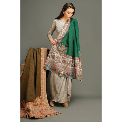 Dusala India Handwoven Green Pashmina Woven Shawl