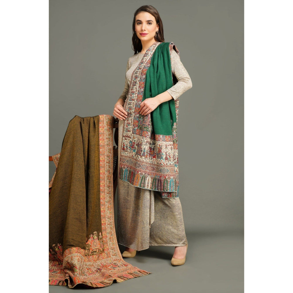 Dusala India Handwoven Green Pashmina Woven Shawl