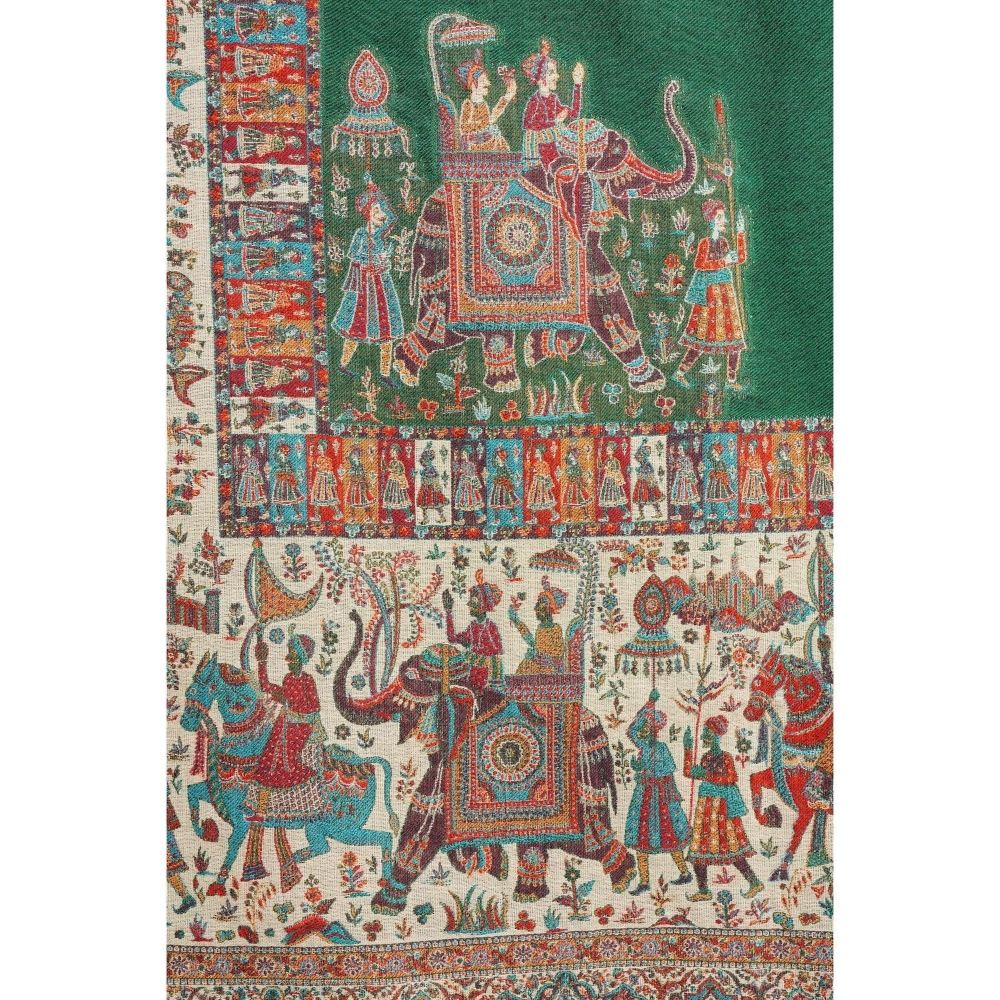 Dusala India Handwoven Green Pashmina Woven Shawl