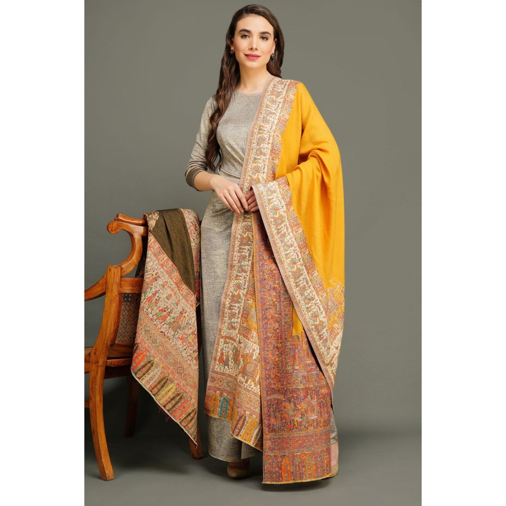 Dusala India Pashmina Wool Yellow Woven Shawl