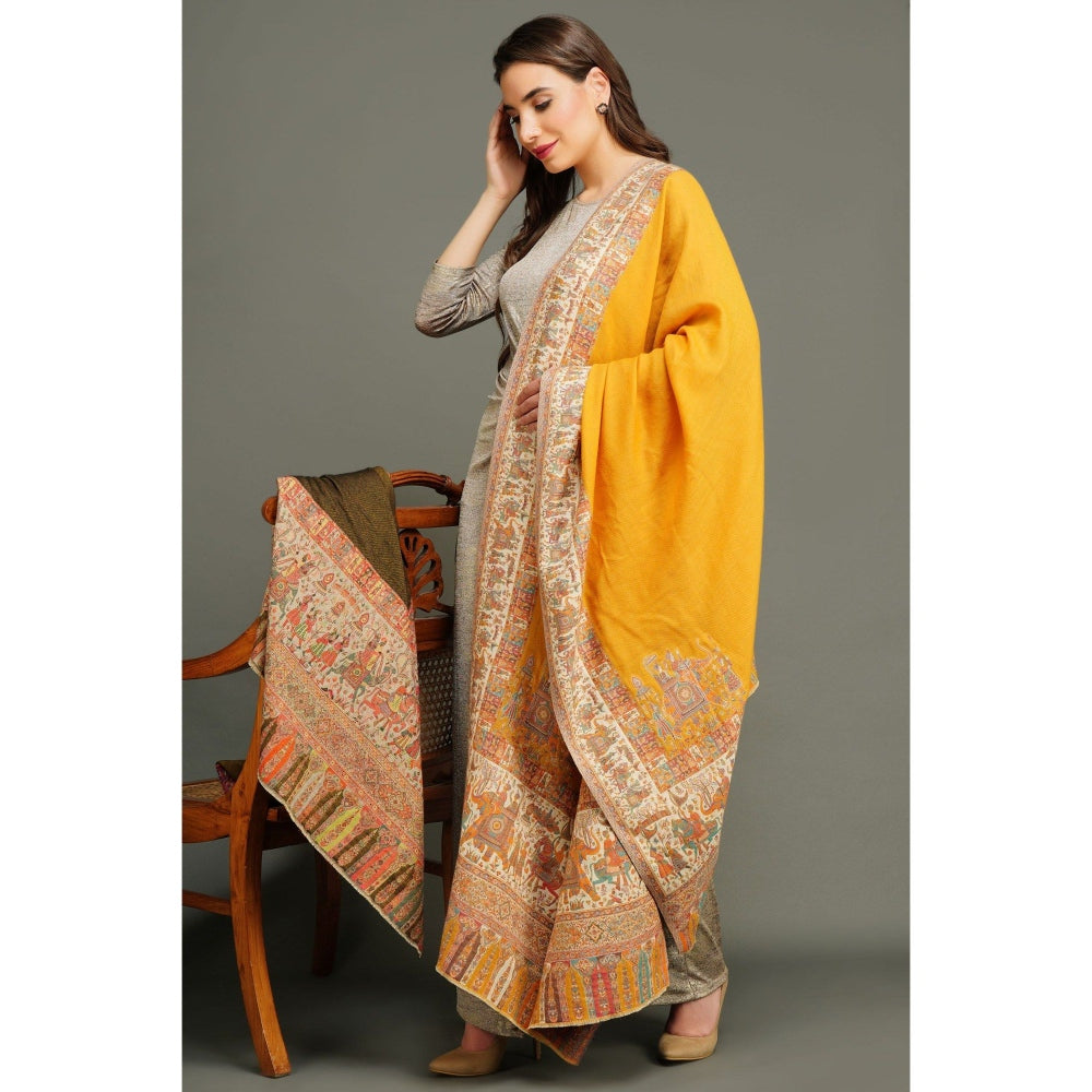 Dusala India Pashmina Wool Yellow Woven Shawl