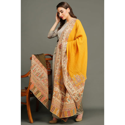 Dusala India Pashmina Wool Yellow Woven Shawl