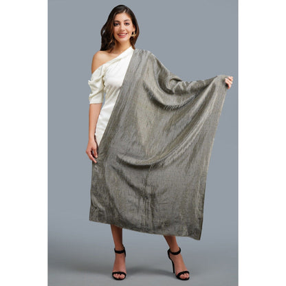 Dusala India Grey & Black Reversible Handwoven Zari Stole