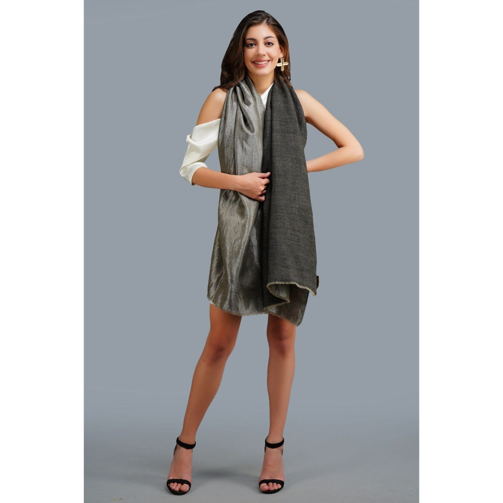 Dusala India Grey & Black Reversible Handwoven Zari Stole