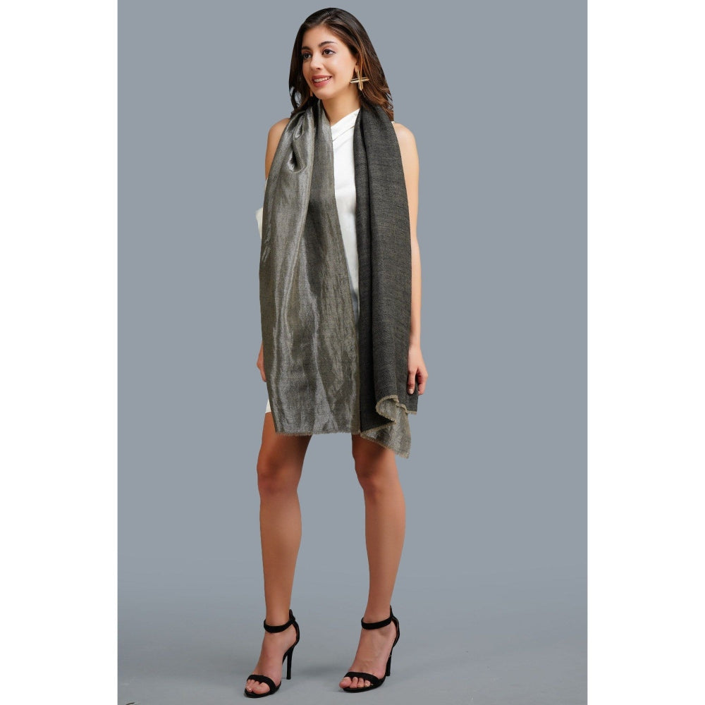 Dusala India Grey & Black Reversible Handwoven Zari Stole