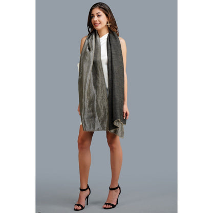 Dusala India Grey & Black Reversible Handwoven Zari Stole