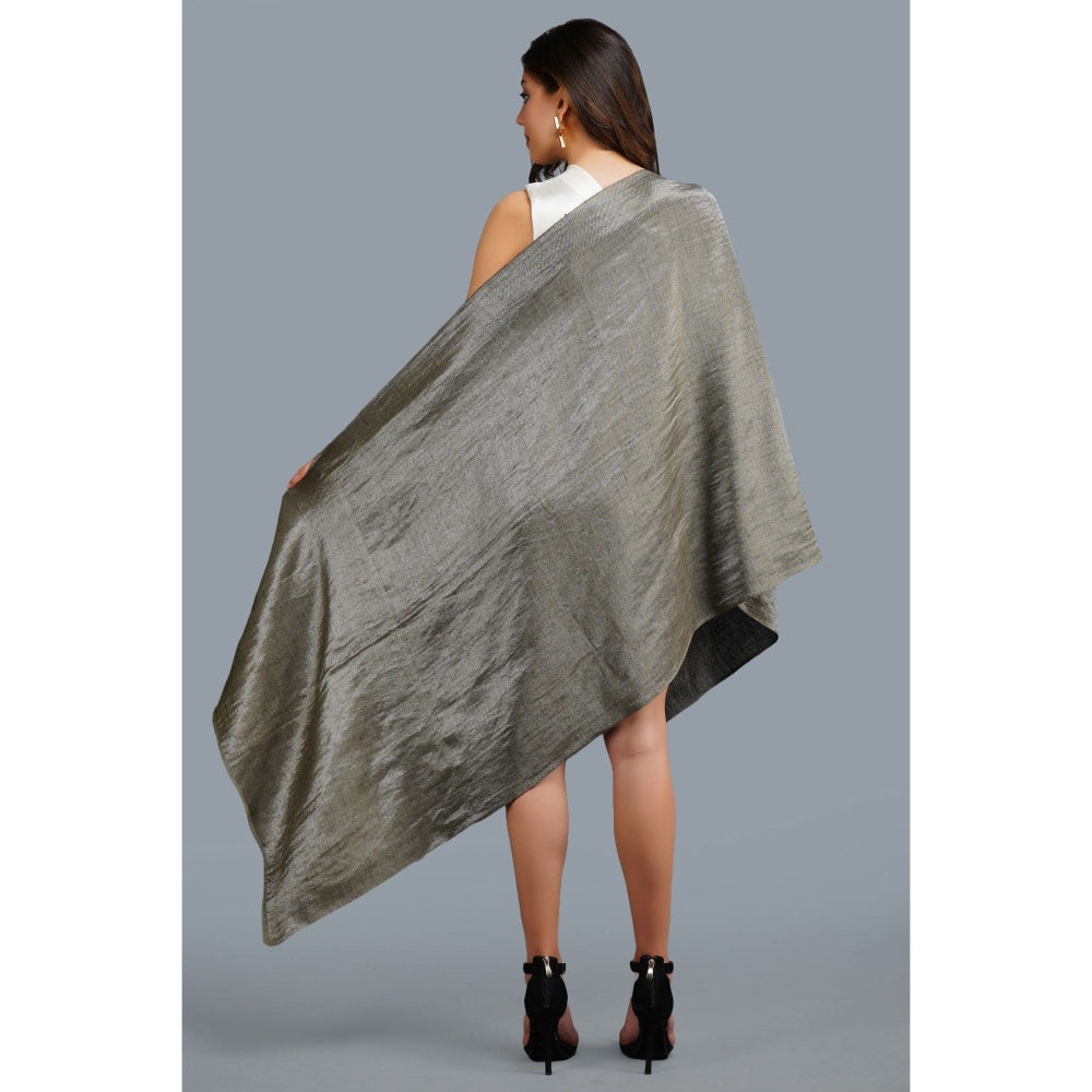 Dusala India Grey & Black Reversible Handwoven Zari Stole