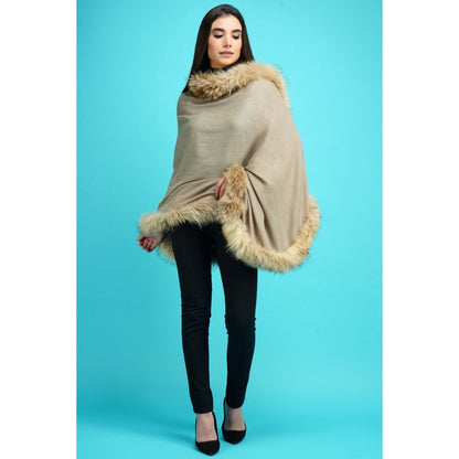 Dusala India Pashmina Grey Fur Border Stole