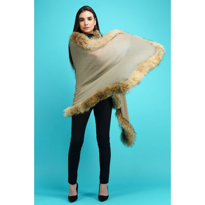Dusala India Pashmina Grey Fur Border Stole
