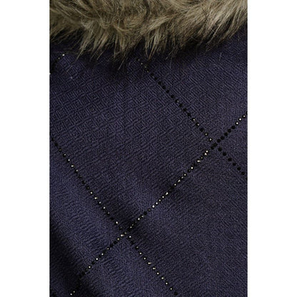 Dusala India Fur Collar with Stone Work Pashmina Navy Blue Stole