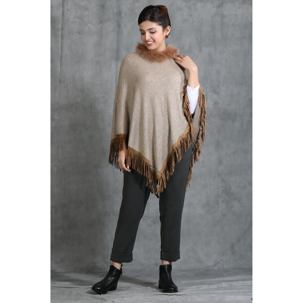 Dusala India Handwoven Cashmere Fine Wool Poncho With Hight Quality Fur