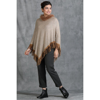 Dusala India Handwoven Cashmere Fine Wool Poncho With Hight Quality Fur
