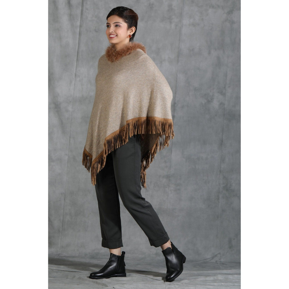 Dusala India Handwoven Cashmere Fine Wool Poncho With Hight Quality Fur