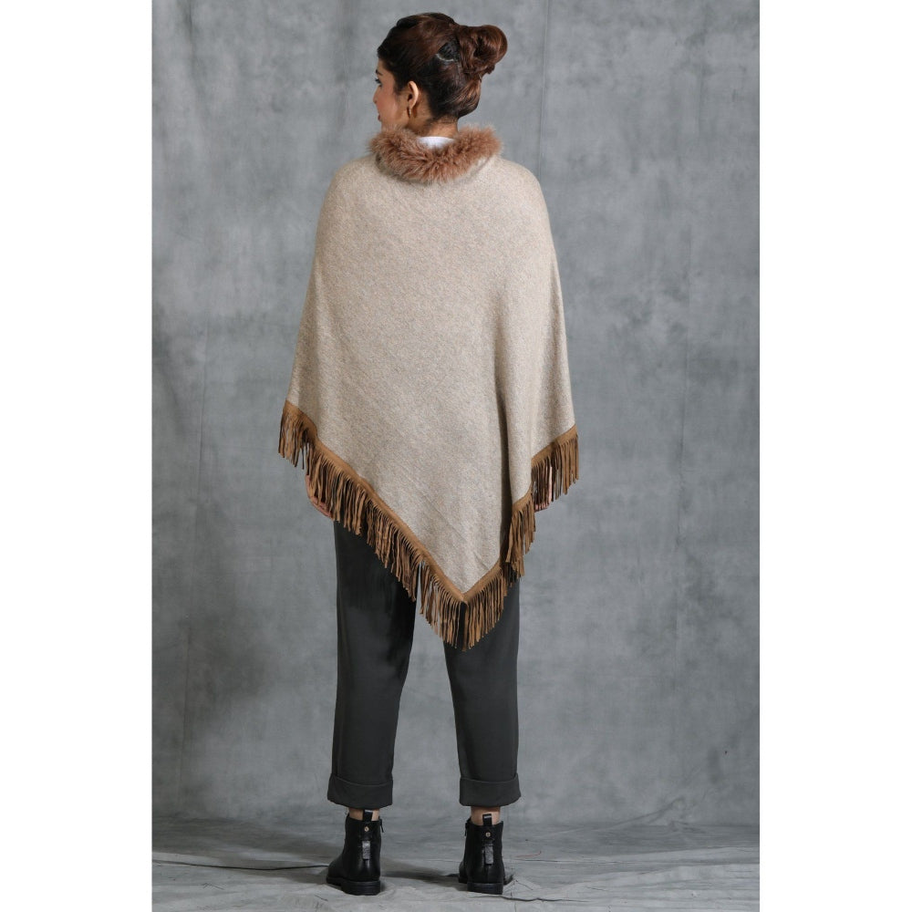 Dusala India Handwoven Cashmere Fine Wool Poncho With Hight Quality Fur