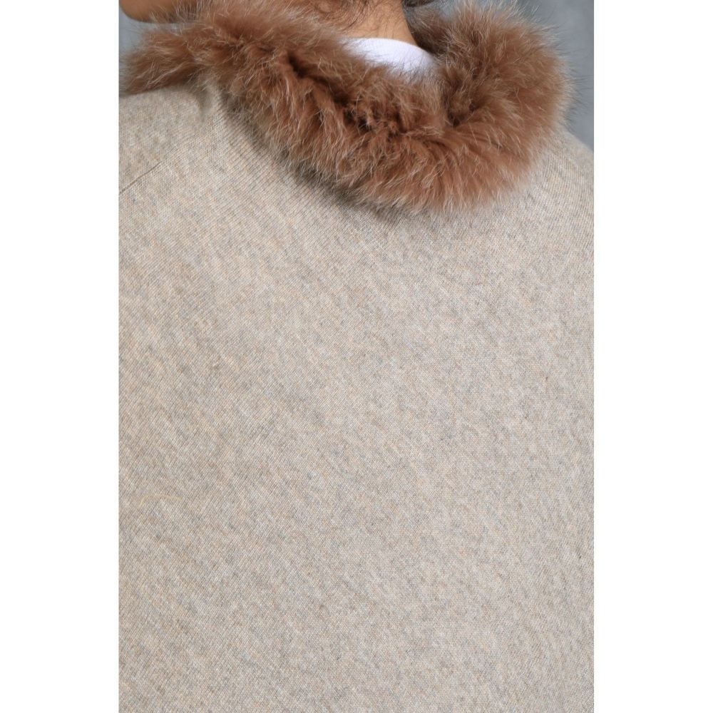Dusala India Handwoven Cashmere Fine Wool Poncho With Hight Quality Fur