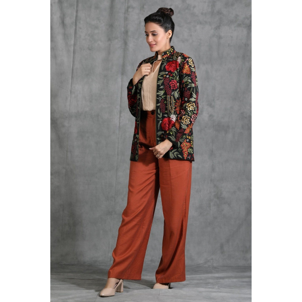 Dusala India Handwoven Pashmina Vintage Jacket With Floral Design