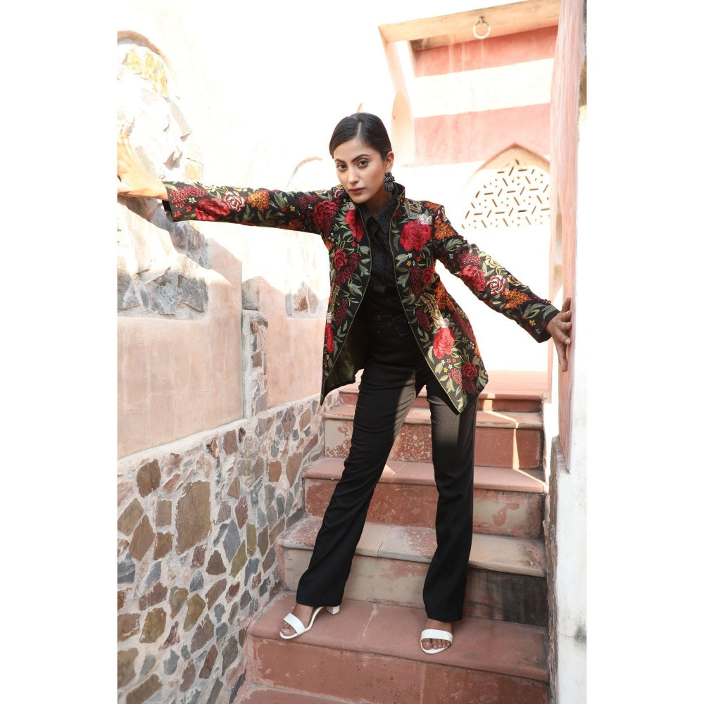 Dusala India Handwoven Pashmina Vintage Jacket With Floral Design