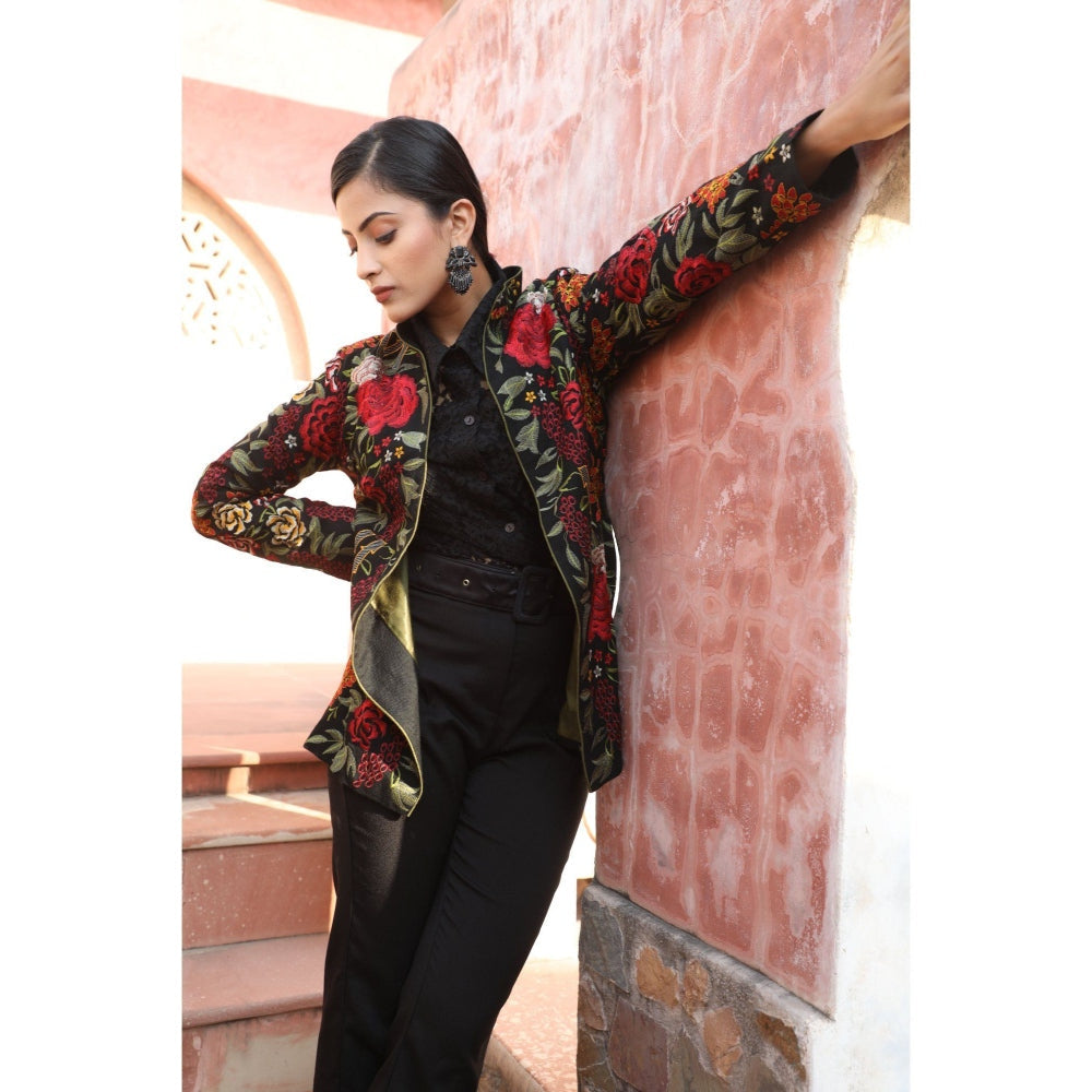 Dusala India Handwoven Pashmina Vintage Jacket With Floral Design