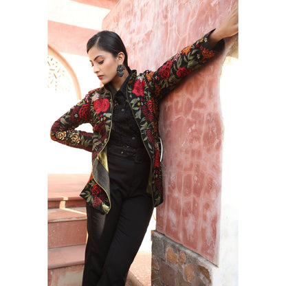 Dusala India Handwoven Pashmina Vintage Jacket With Floral Design