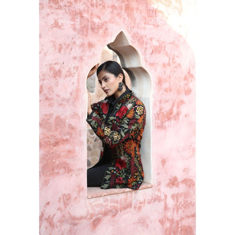 Dusala India Handwoven Pashmina Vintage Jacket With Floral Design