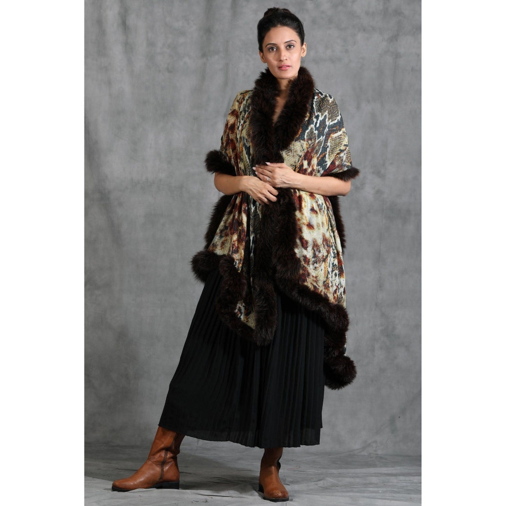 Dusala India Handwoven Cashmere Fine Wool Animal Print Stole With High Quality Ombre Fur Stole