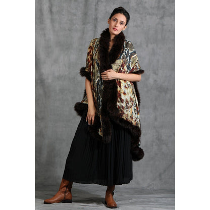 Dusala India Handwoven Cashmere Fine Wool Animal Print Stole With High Quality Ombre Fur Stole