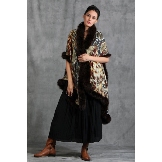 Dusala India Handwoven Cashmere Fine Wool Animal Print Stole With High Quality Ombre Fur Stole