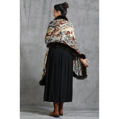 Dusala India Handwoven Cashmere Fine Wool Animal Print Stole With High Quality Ombre Fur Stole