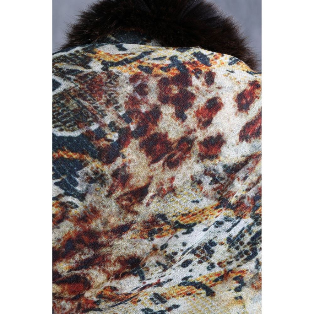 Dusala India Handwoven Cashmere Fine Wool Animal Print Stole With High Quality Ombre Fur Stole