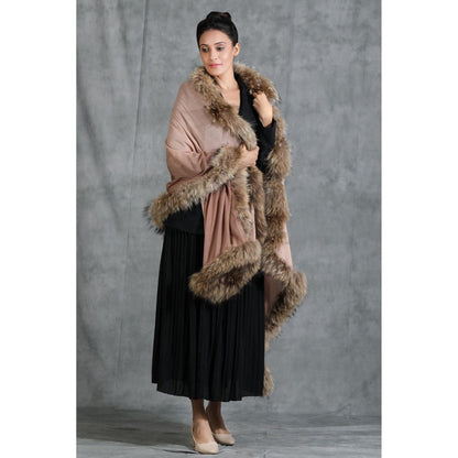 Dusala India Handwoven Cashmere Fine Wool Plain Stole With Hight Quality Ombre Fur Stole