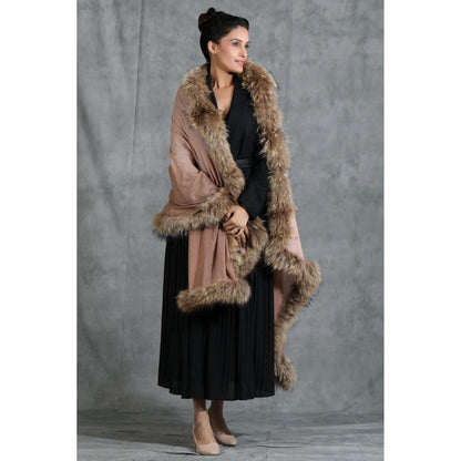 Dusala India Handwoven Cashmere Fine Wool Plain Stole With Hight Quality Ombre Fur Stole