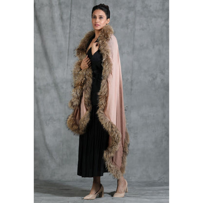 Dusala India Handwoven Cashmere Fine Wool Plain Stole With Hight Quality Ombre Fur Stole