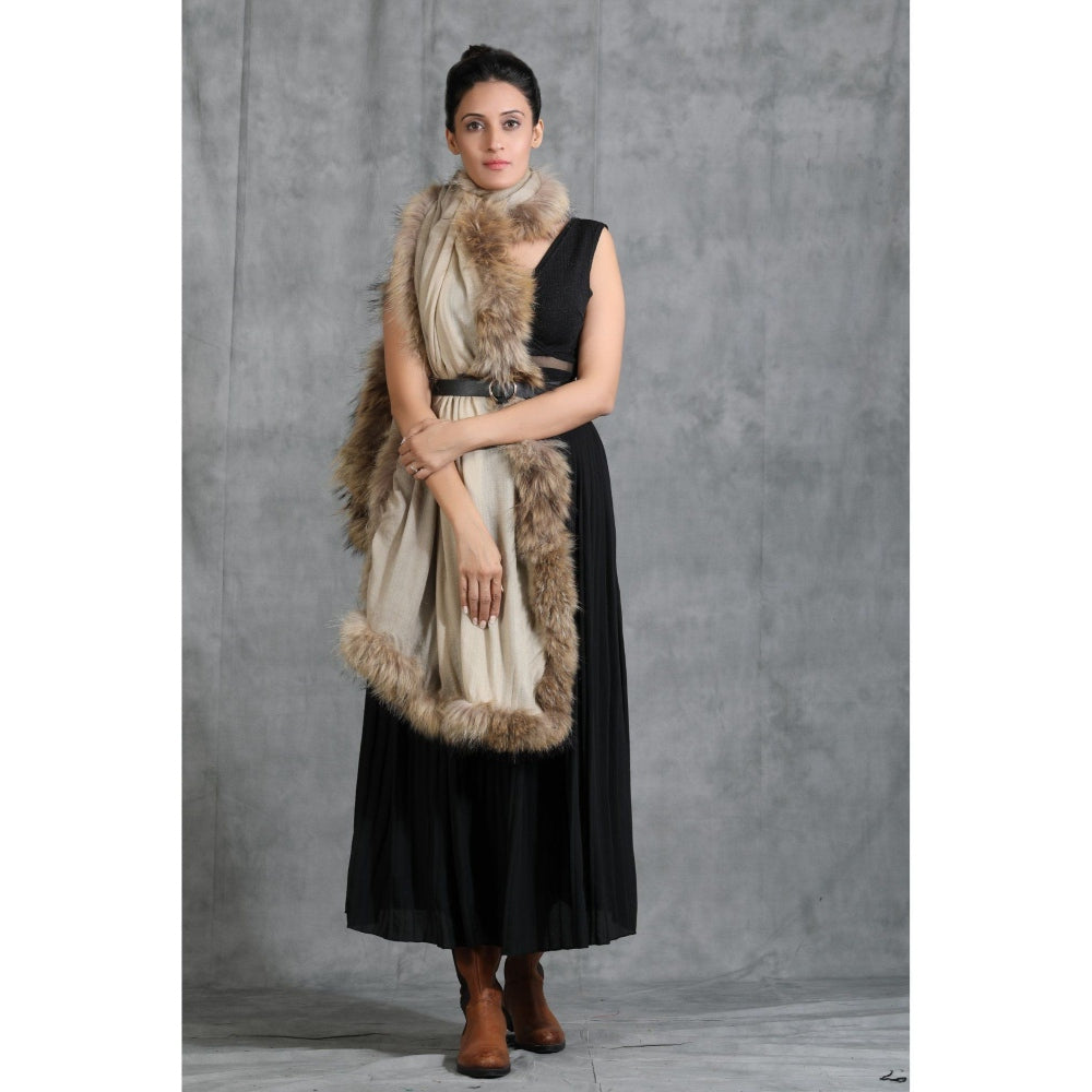 Dusala India Handwoven Cashmere Fine Wool Plain Stole With Hight Quality Ombre Fur Stole