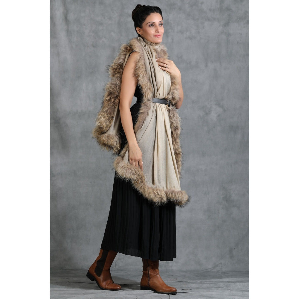 Dusala India Handwoven Cashmere Fine Wool Plain Stole With Hight Quality Ombre Fur Stole