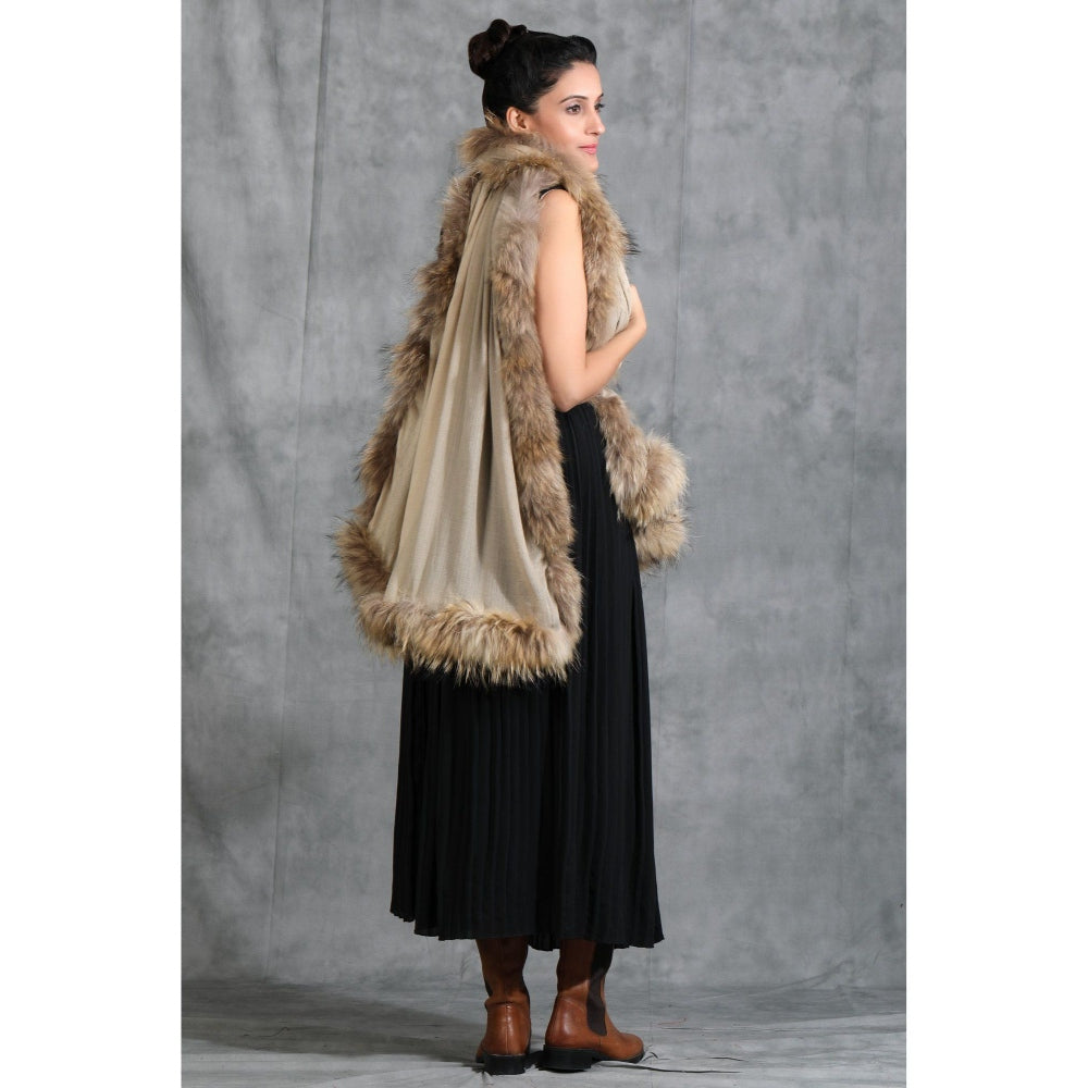 Dusala India Handwoven Cashmere Fine Wool Plain Stole With Hight Quality Ombre Fur Stole