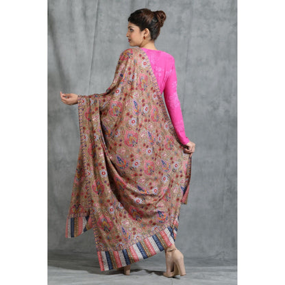 Dusala India Handwoven Cashmere Fine Wool Kalamkari and Thread Work Stole