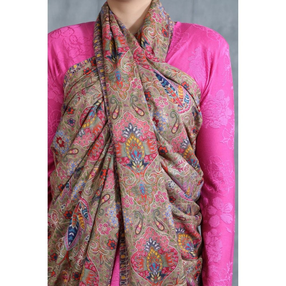 Dusala India Handwoven Cashmere Fine Wool Kalamkari and Thread Work Stole