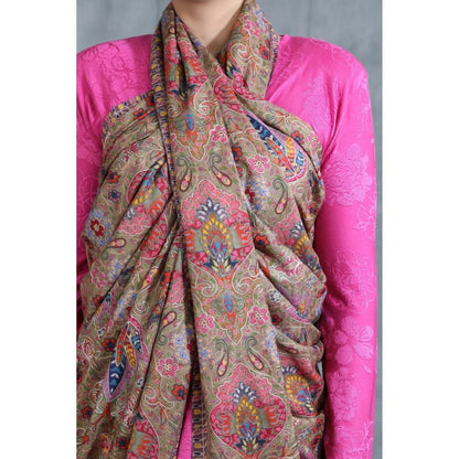Dusala India Handwoven Cashmere Fine Wool Kalamkari and Thread Work Stole