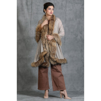 Dusala India Cashmere Fine Wool Diagonal Embellished/Sequined with 4 sides High-Quality Fur Stole