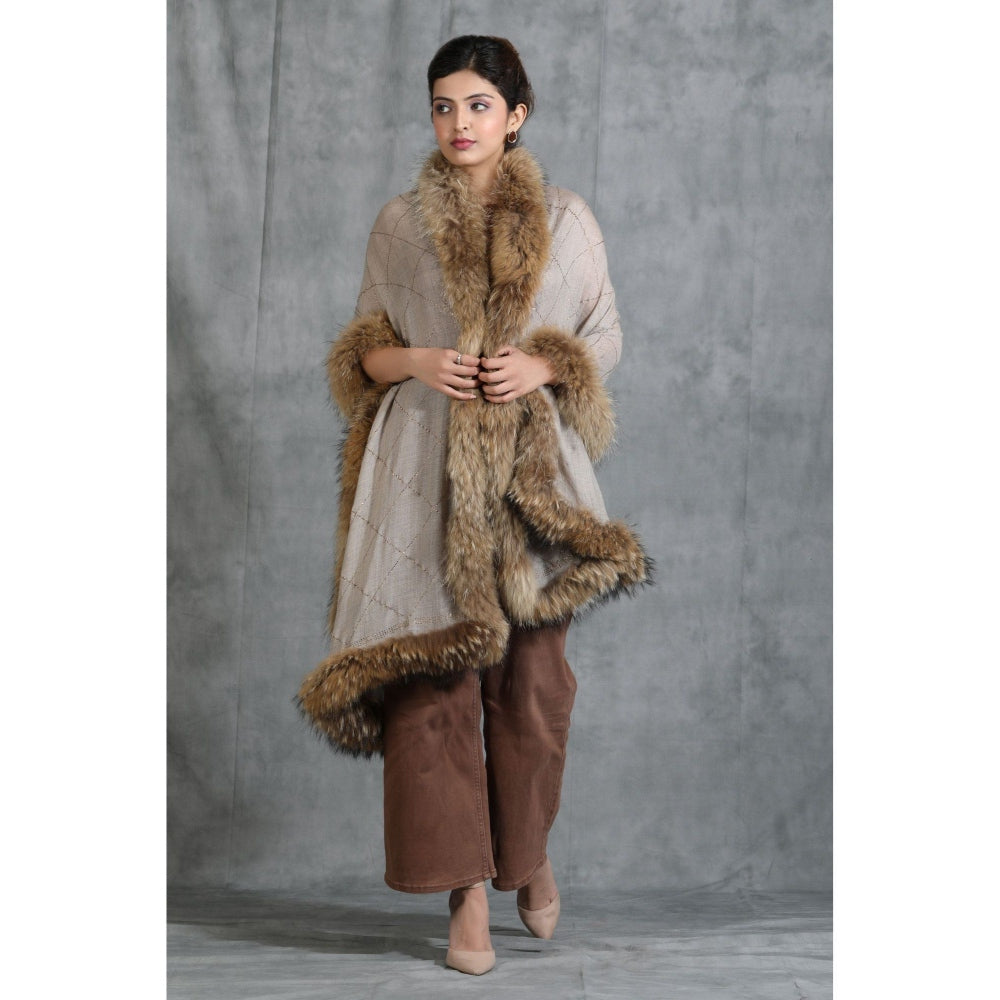 Dusala India Cashmere Fine Wool Diagonal Embellished/Sequined with 4 sides High-Quality Fur Stole