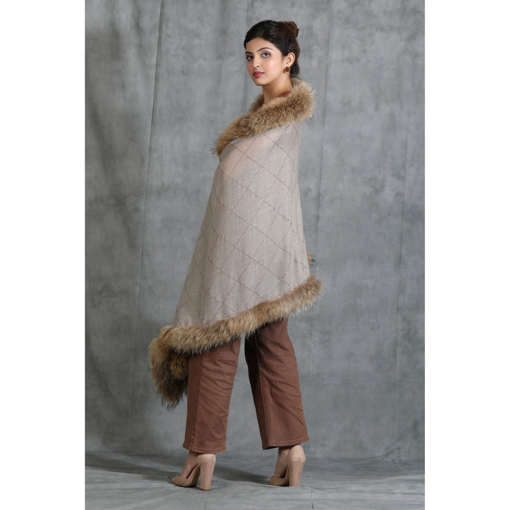 Dusala India Cashmere Fine Wool Diagonal Embellished/Sequined with 4 sides High-Quality Fur Stole